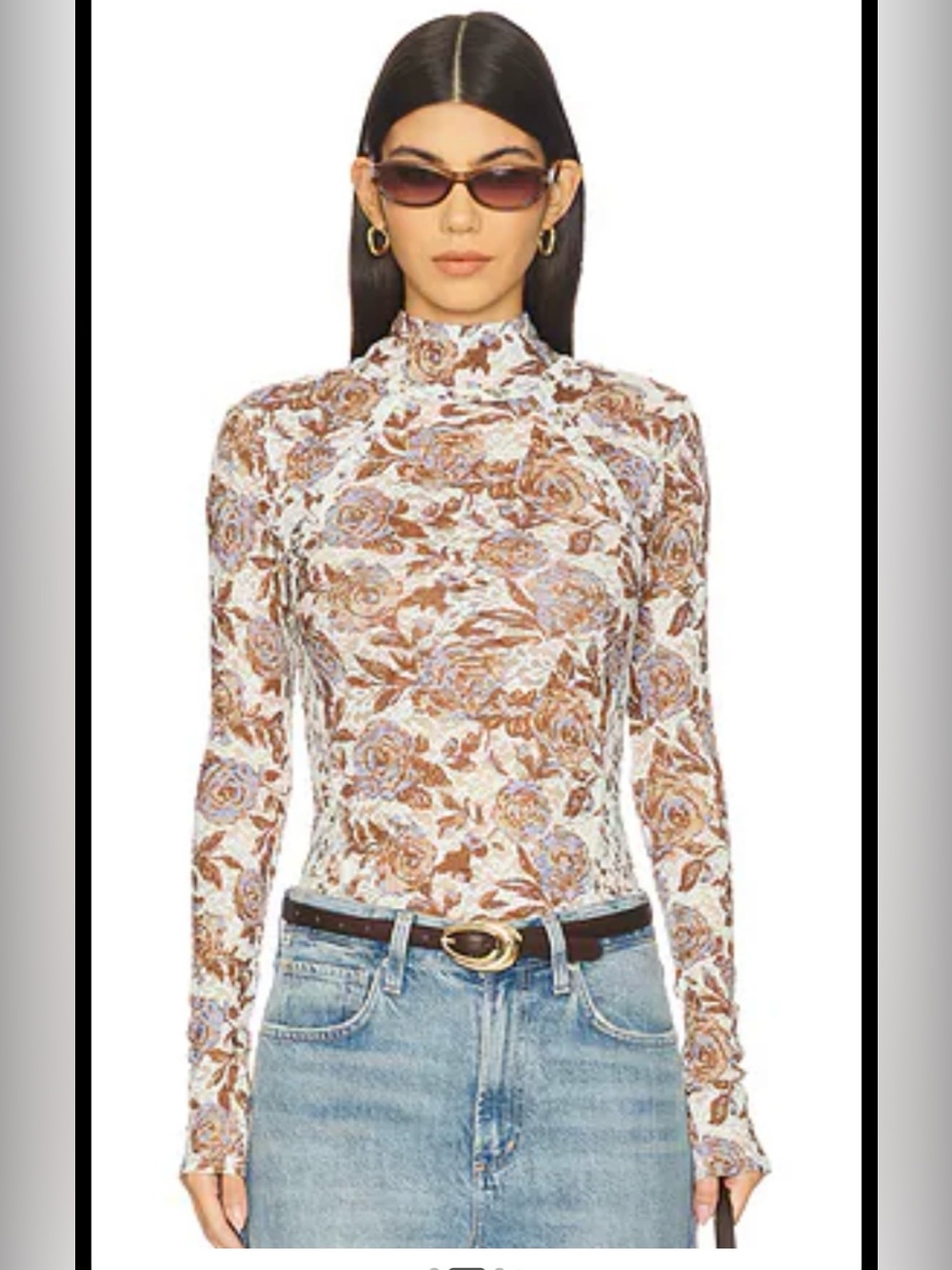 Free People Lyric Long Sleeve top in ivory combo/ floral Victorian/ western vibe